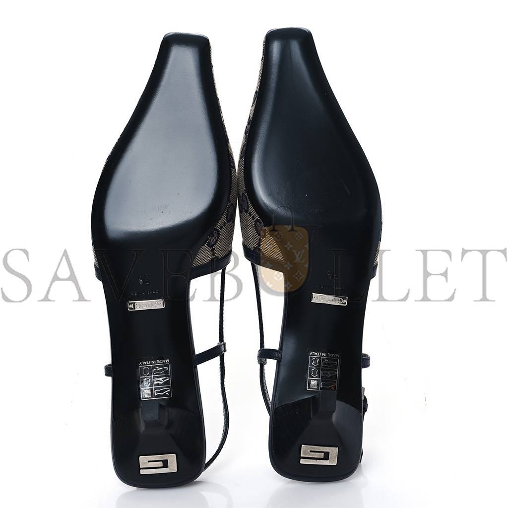 Gvc*1 gg monogram malaga kid square g 35mm slingback pumps 38 beige blue p00677619